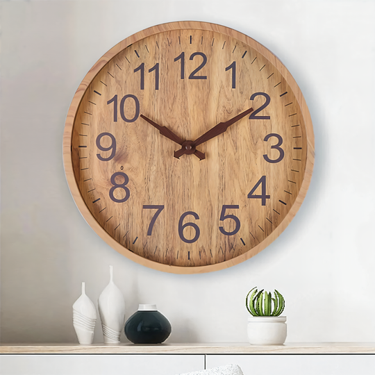 WoodAura – Horloge murale silencieuse en bois avec aspect naturel