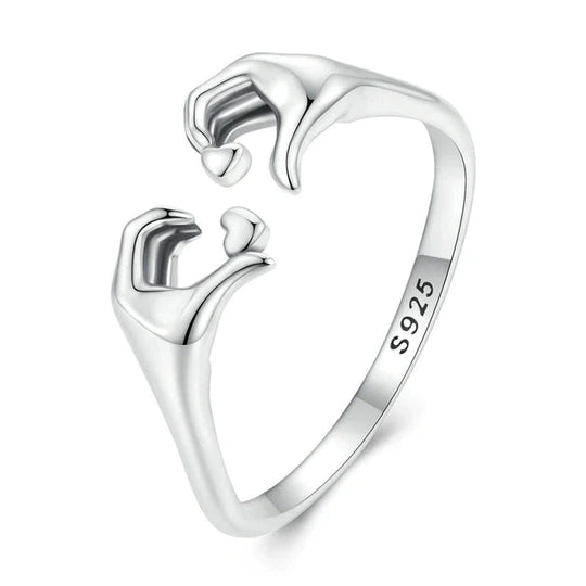 Anello di coppia abbraccio d'amore in argento sterling 925