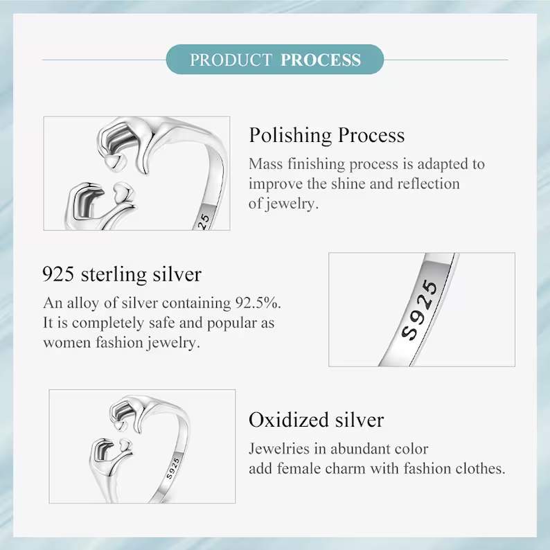 Anello di coppia abbraccio d'amore in argento sterling 925