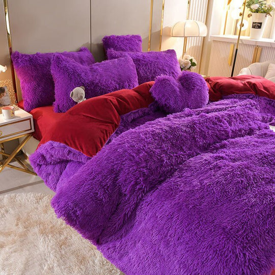 Rêves en peluche - 5 ensembles de literie en polaire + coussin cœur