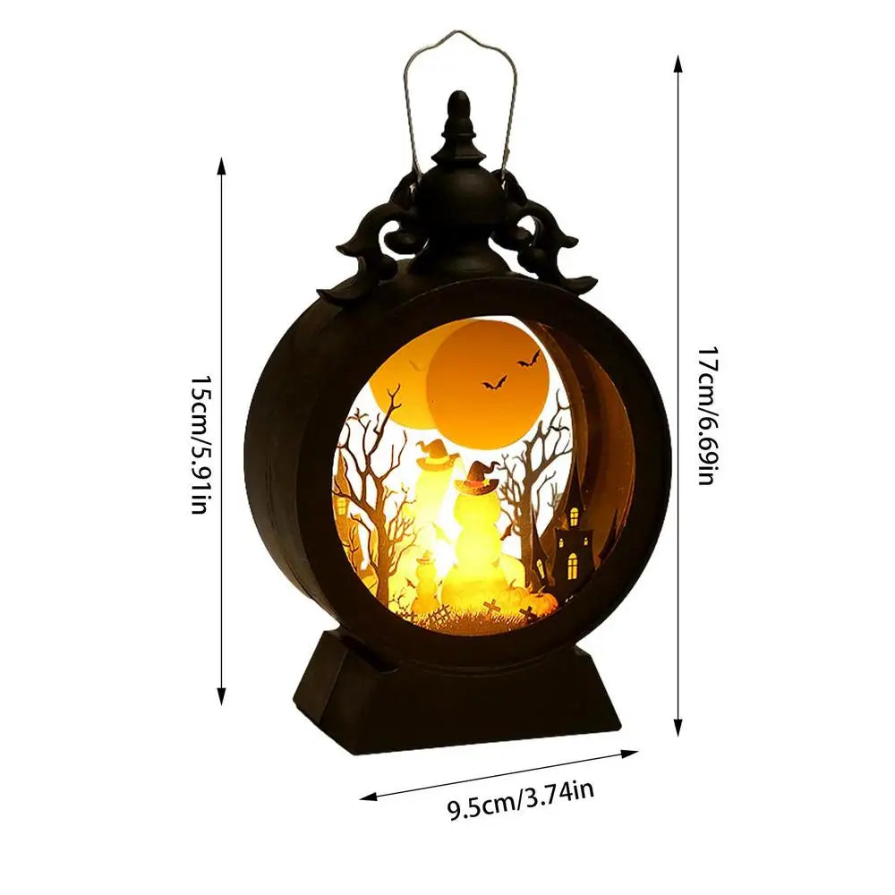 Gotisch Vintage Kasteel LED Lantaarn met Heks & Pompoen | Halloween Tafelstuk