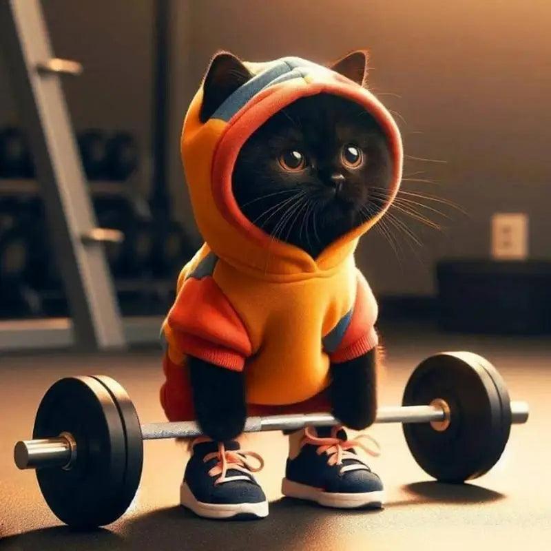 Sculpture of weightlifter cat