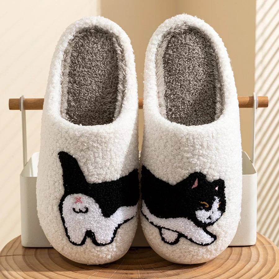 Slippers with Cat Pattern | Plush