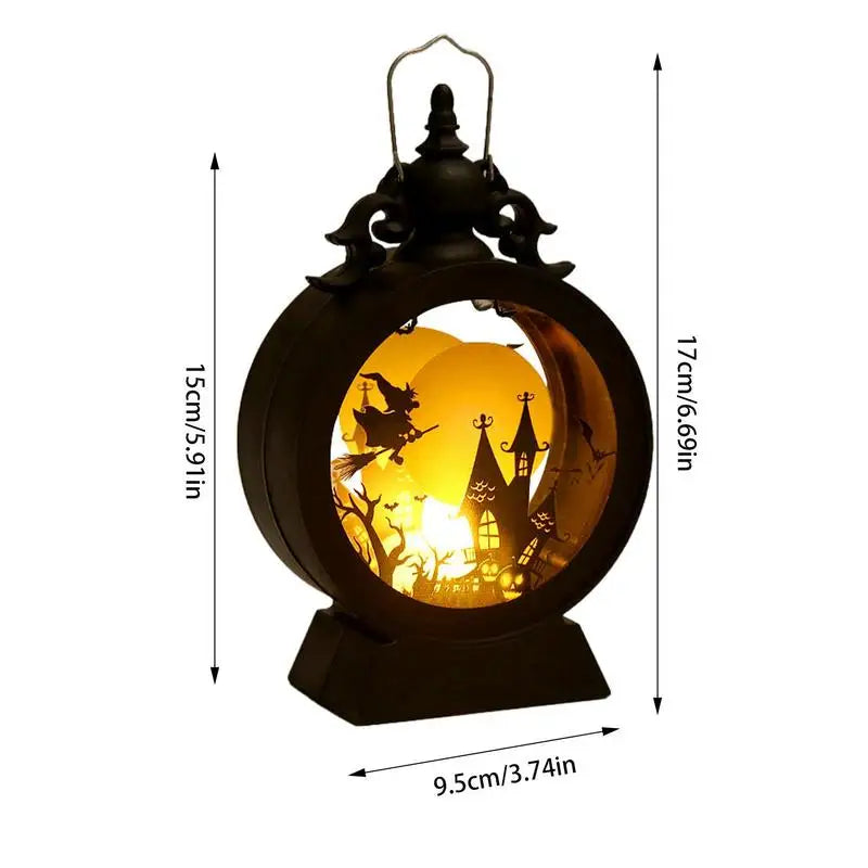 Gotisch Vintage Kasteel LED Lantaarn met Heks & Pompoen | Halloween Tafelstuk