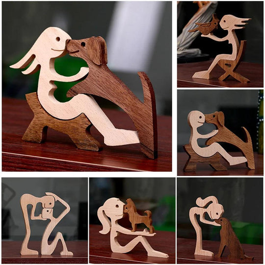 Wooden Puppy's Family Figurine - Dog Figure Table Decoration