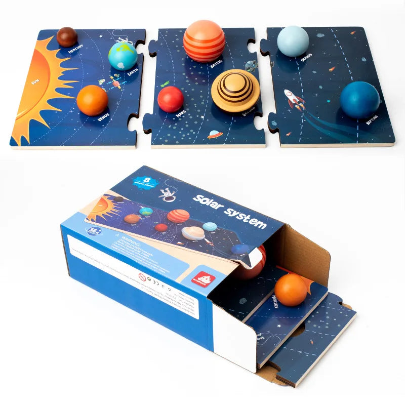 Baby Montessori 3D Planeten Puzzel – Educatief Houten Speelgoed voor het Heelal