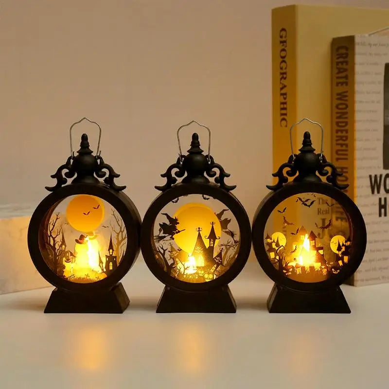 Gotisch Vintage Kasteel LED Lantaarn met Heks & Pompoen | Halloween Tafelstuk