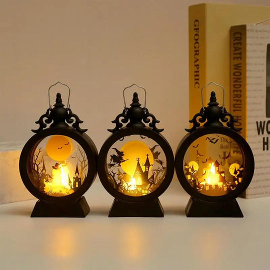 Gotico Vintage Castello LED Lanterna con Strega & Zucca | Halloween Centrotavola