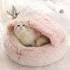 Round Cat Cushion – 2-in-1 Semi-Closed Soft Plush Pet Bed for Cats and Small Dogs