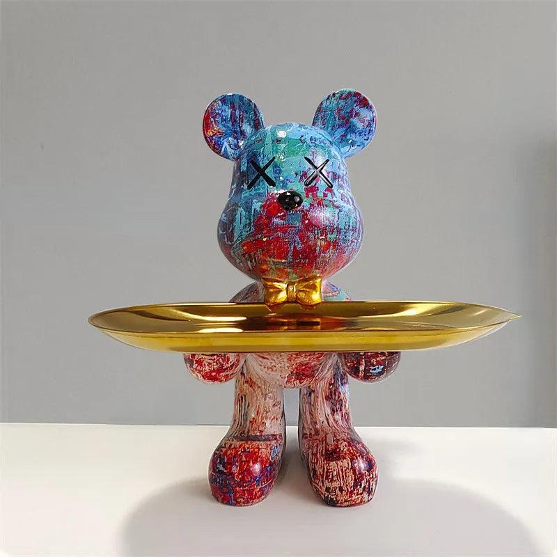 Ours décoratif avec plateau – Accessoire de maison de luxe et plateau de rangement
