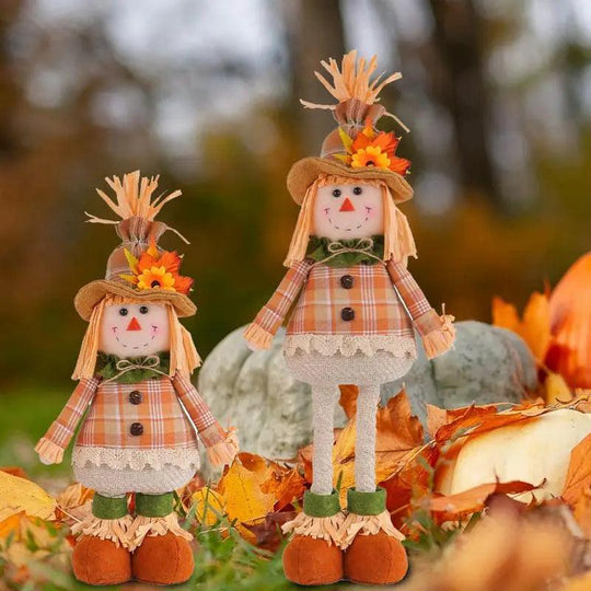 Poupée épouvantail rembourrée - Décoration d'automne avec pattes flexibles