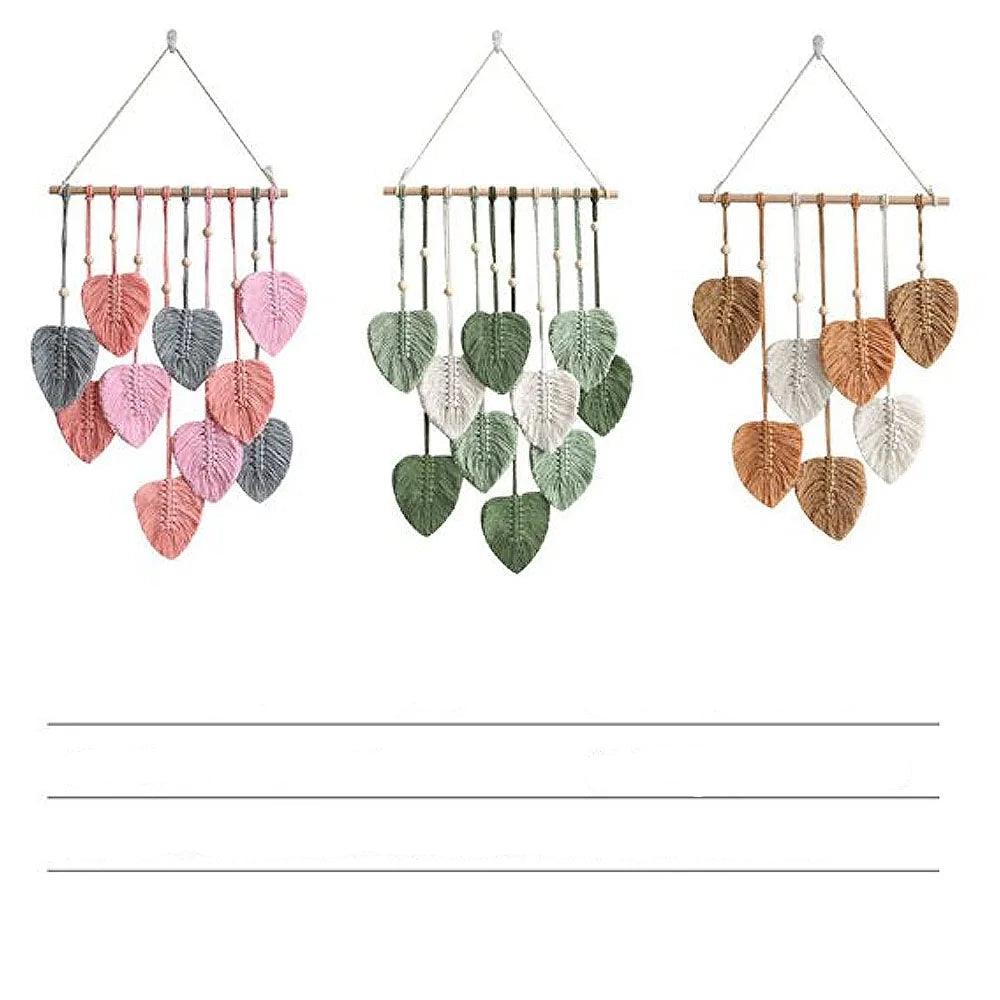 Tappeto da parete in macramè a foglia - Decorazione da camera boho, arazzo da parete tessuto estetico per casa, camera e decorazione per matrimoni in verde