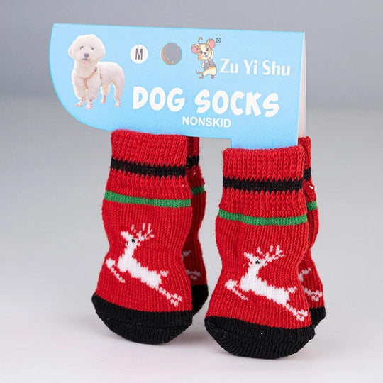 Set da 4 calzini antiscivolo per cani – Serie natalizia con stampa di Babbo Natale – Protettore per zampe carino per cuccioli
