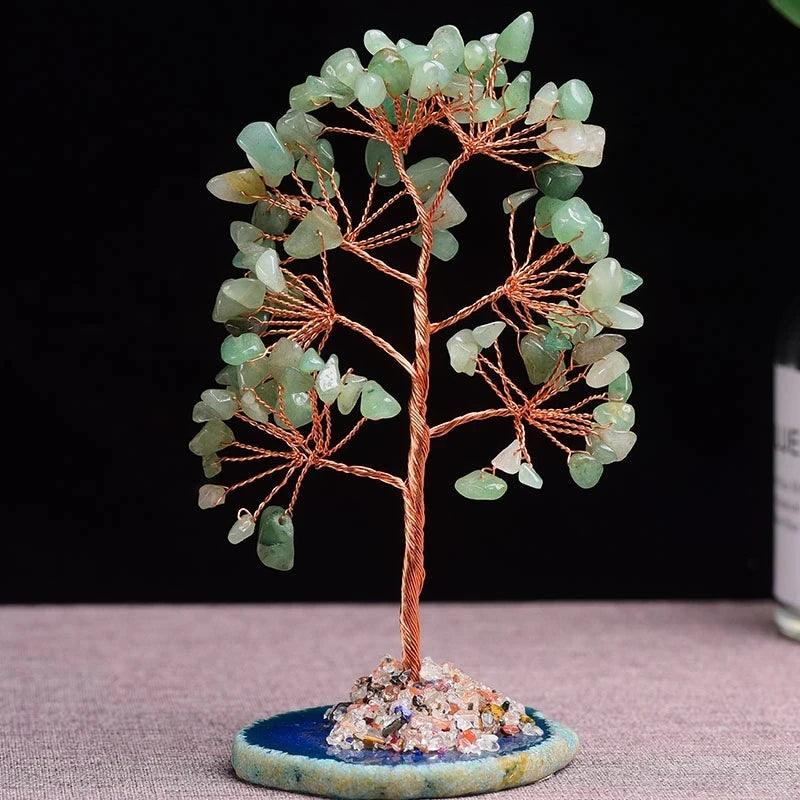 Super Mini Albero della Fortuna di Cristallo - Avvolto con Filo di Rame, Base in Agata, Pietra Guaritrice Albero Yoga Feng Shui per Decorazione della Casa