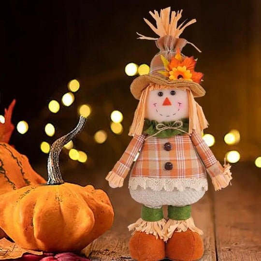 Poupée épouvantail rembourrée - Décoration d'automne avec pattes flexibles