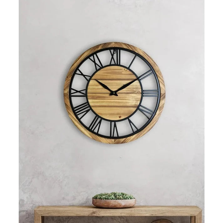 Horloge mural décoratif en bois avec chiffres romains