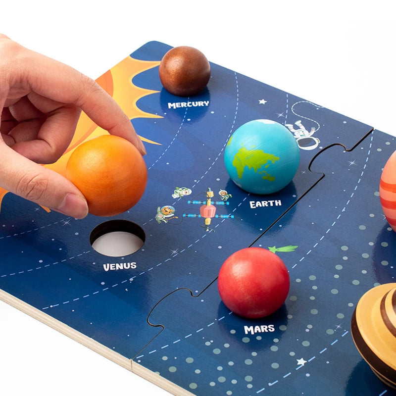 Baby Montessori 3D Planeten Puzzel – Educatief Houten Speelgoed voor het Heelal