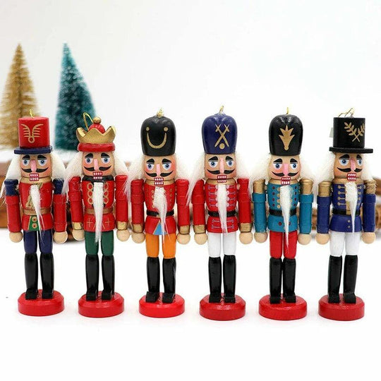 6 pezzi Mini Schiaccianoci in Legno – Decorazioni e Ornamenti per Albero di Natale