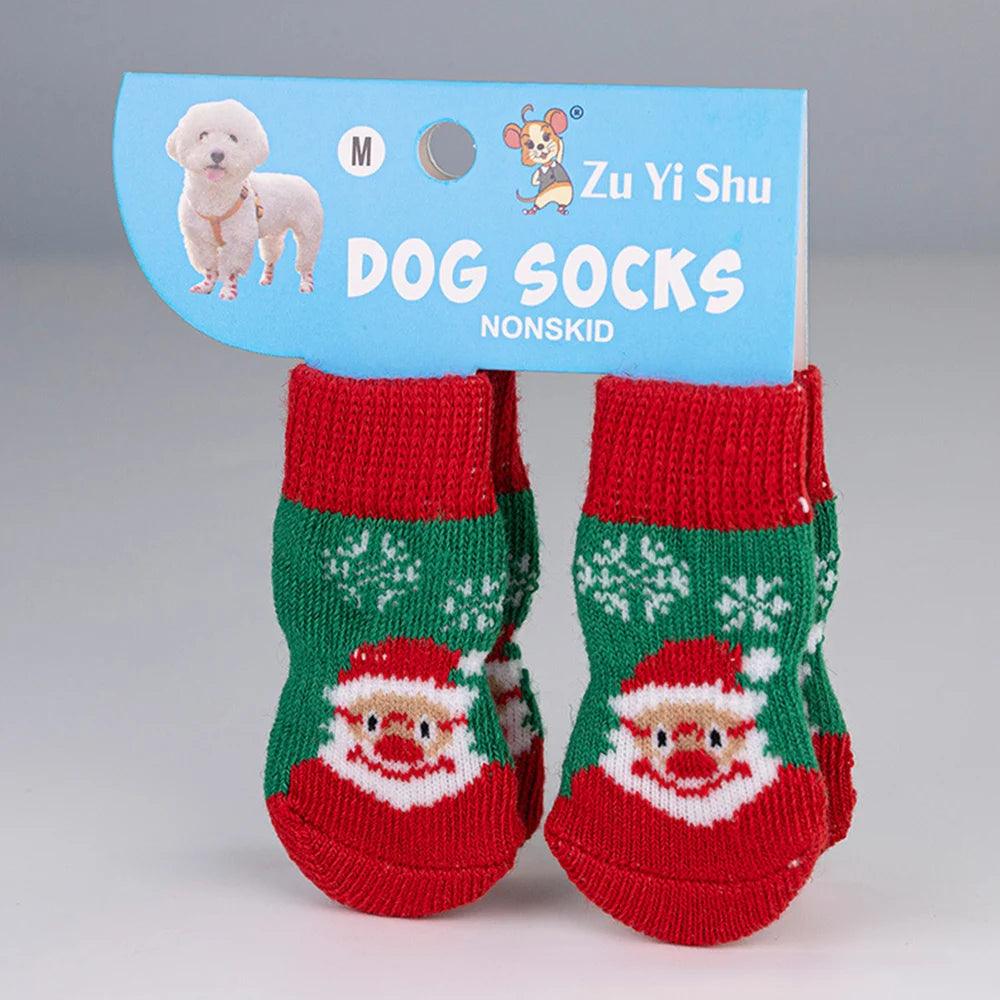 Set da 4 calzini antiscivolo per cani – Serie natalizia con stampa di Babbo Natale – Protettore per zampe carino per cuccioli