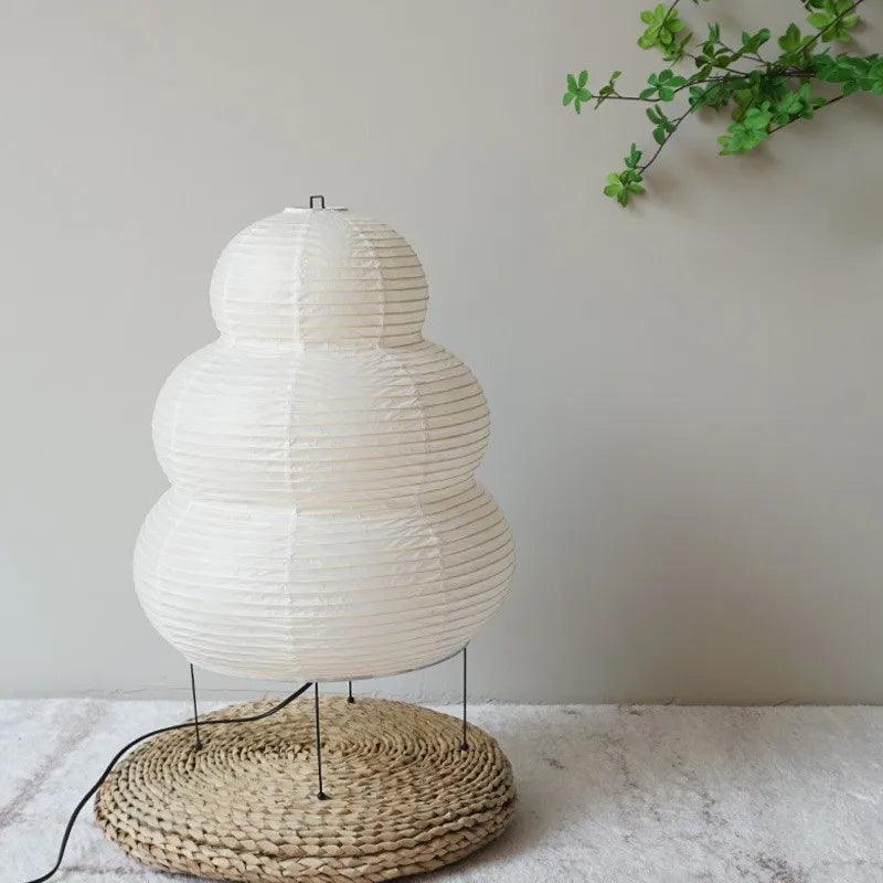 Japanse Wabi-Sabi Tripod Vloerlamp | Witte Rizenvellen Lamp voor Slaapkamer, Woonkamer, Eetkamer en Studiekamer