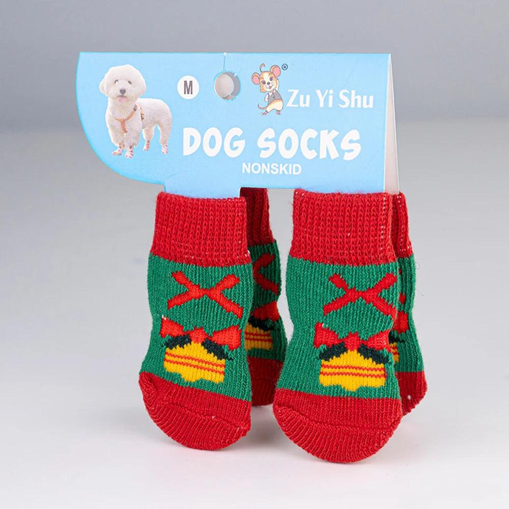 Set da 4 calzini antiscivolo per cani – Serie natalizia con stampa di Babbo Natale – Protettore per zampe carino per cuccioli