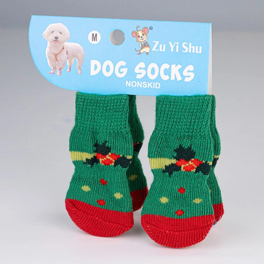 Set da 4 calzini antiscivolo per cani – Serie natalizia con stampa di Babbo Natale – Protettore per zampe carino per cuccioli