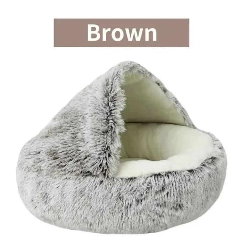 Cuscino Rotondo per Gatti – Letto per Animali 2-in-1 Semi-Chiuso in Morbido Peluche per Gatti e Cani Piccoli