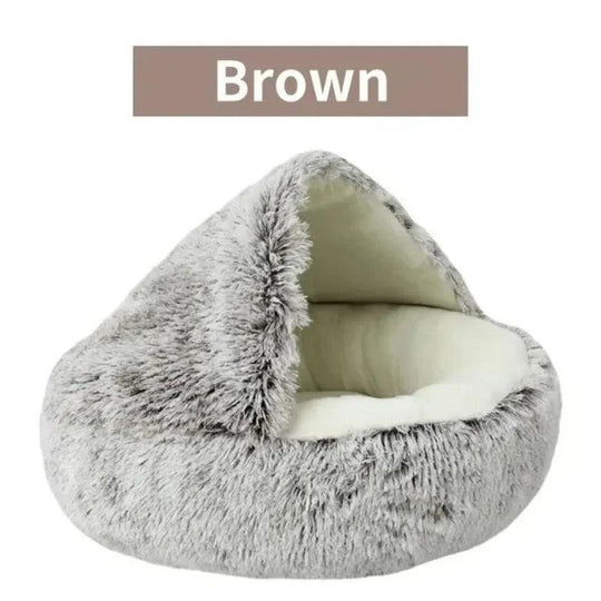 Cuscino Rotondo per Gatti – Letto per Animali 2-in-1 Semi-Chiuso in Morbido Peluche per Gatti e Cani Piccoli