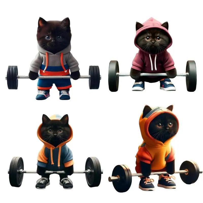 Sculpture of weightlifter cat