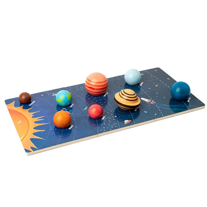 Baby Montessori 3D Planeten Puzzel – Educatief Houten Speelgoed voor het Heelal