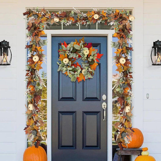 Herfst Pompoen & Esdoornbladkrans Set voor Voordeuren & Buitendecoratie