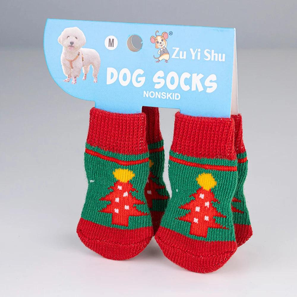 Set da 4 calzini antiscivolo per cani – Serie natalizia con stampa di Babbo Natale – Protettore per zampe carino per cuccioli