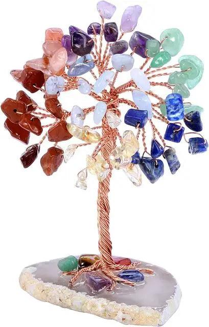 Super Mini Albero della Fortuna di Cristallo - Avvolto con Filo di Rame, Base in Agata, Pietra Guaritrice Albero Yoga Feng Shui per Decorazione della Casa