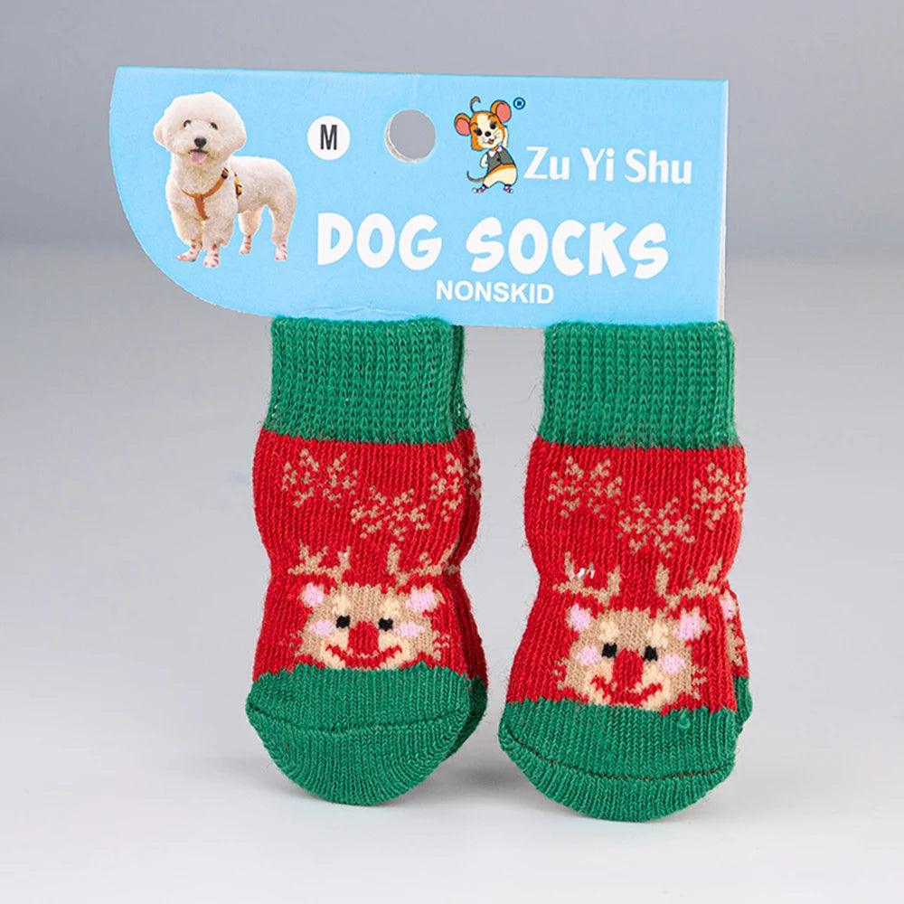 Set da 4 calzini antiscivolo per cani – Serie natalizia con stampa di Babbo Natale – Protettore per zampe carino per cuccioli