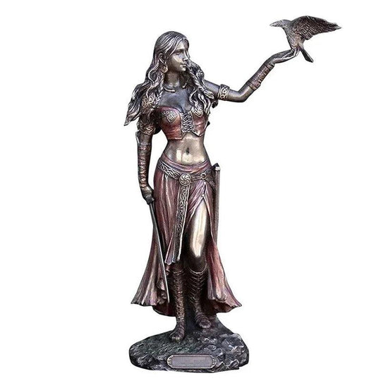 Goddess figurine with crow and sword