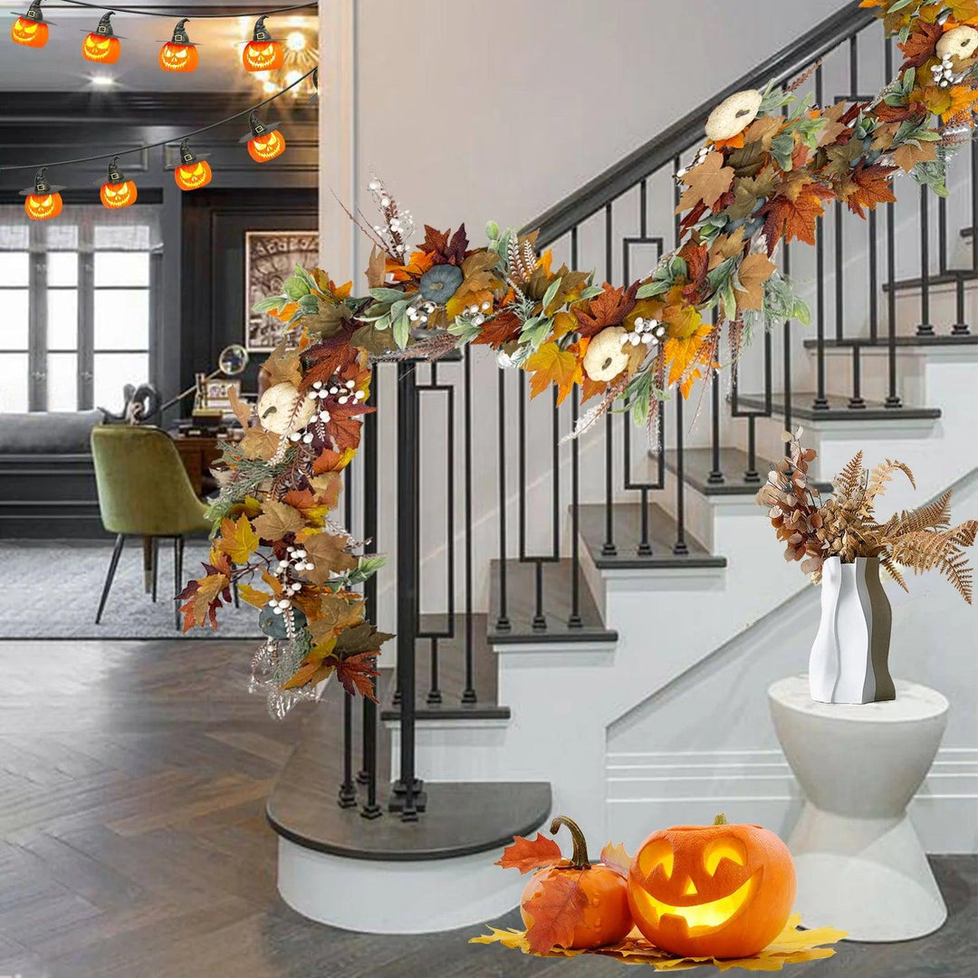 Herfst Pompoen & Esdoornbladkrans Set voor Voordeuren & Buitendecoratie