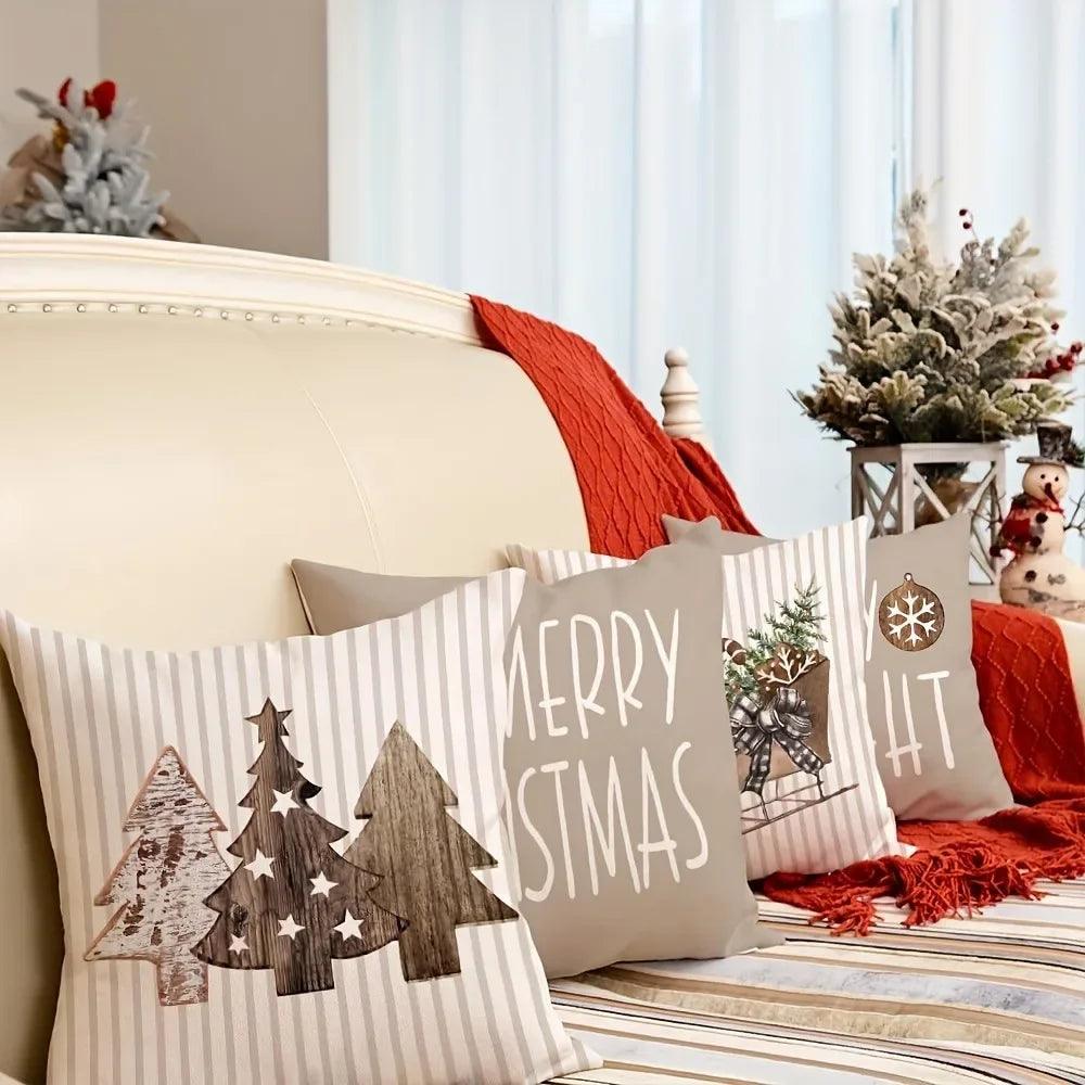 Christmas Decoration Cushion Cover - Christmas Gingerbread Tree Pattern - Living Room Sofa Cushion Cover - Home Farmhouse Decoration