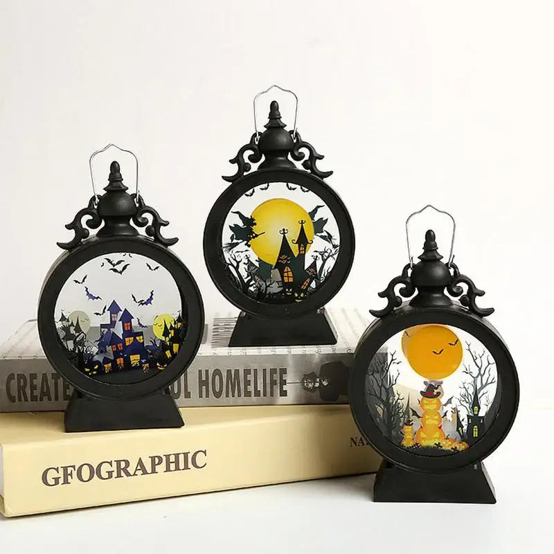 Gotisch Vintage Kasteel LED Lantaarn met Heks & Pompoen | Halloween Tafelstuk