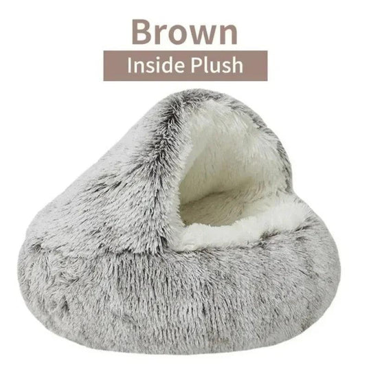 Cuscino Rotondo per Gatti – Letto per Animali 2-in-1 Semi-Chiuso in Morbido Peluche per Gatti e Cani Piccoli