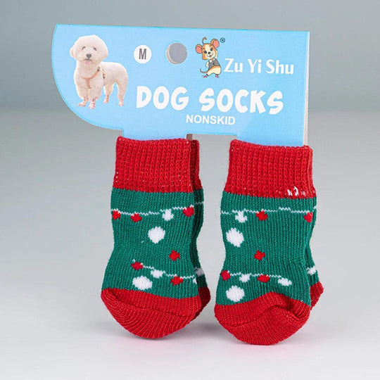 Set da 4 calzini antiscivolo per cani – Serie natalizia con stampa di Babbo Natale – Protettore per zampe carino per cuccioli