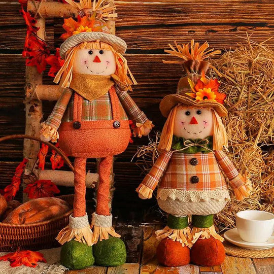 Poupée épouvantail rembourrée - Décoration d'automne avec pattes flexibles