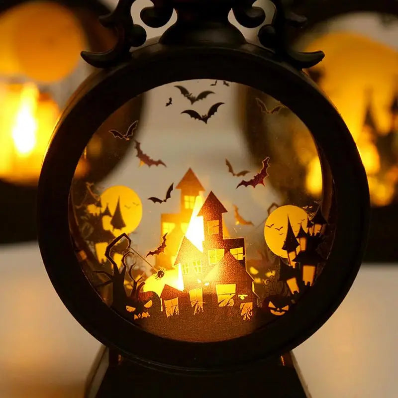 Gotisch Vintage Kasteel LED Lantaarn met Heks & Pompoen | Halloween Tafelstuk
