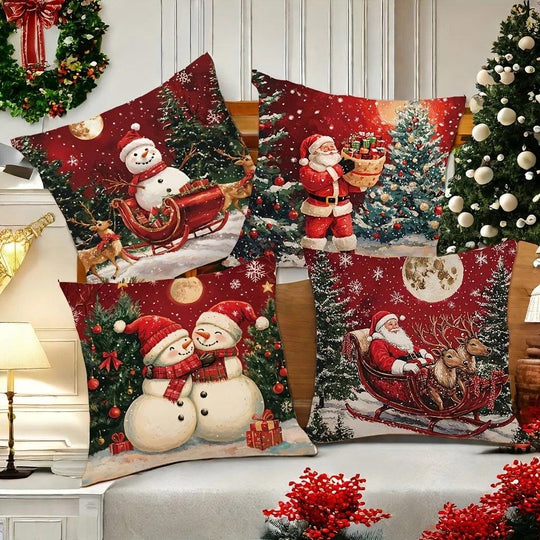 Christmas Throw Pillow Cover - Hand Washable Zipper Sofa Living Room Decor Holiday