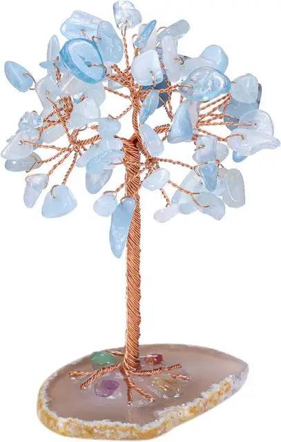 Super Mini Albero della Fortuna di Cristallo - Avvolto con Filo di Rame, Base in Agata, Pietra Guaritrice Albero Yoga Feng Shui per Decorazione della Casa