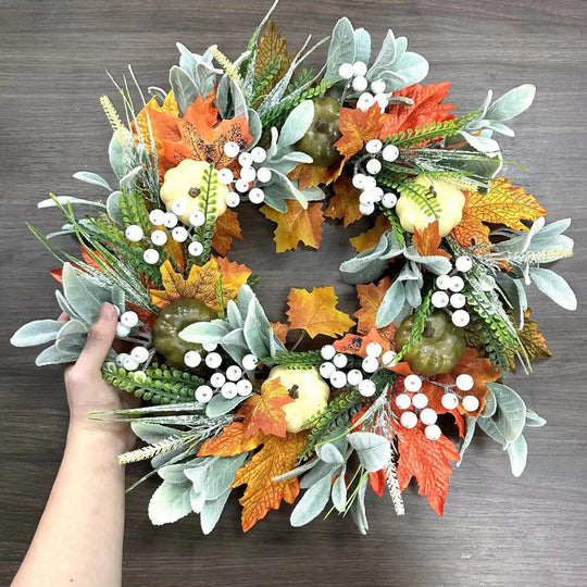 Herfst Pompoen & Esdoornbladkrans Set voor Voordeuren & Buitendecoratie