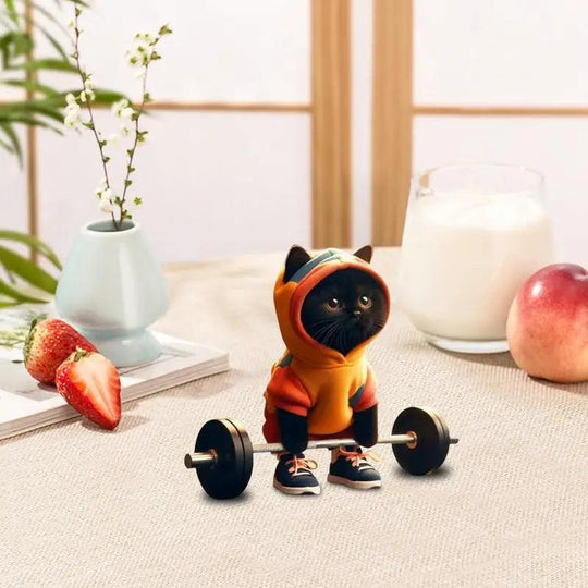 Sculpture of weightlifter cat