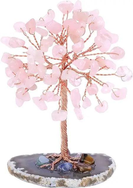 Super Mini Albero della Fortuna di Cristallo - Avvolto con Filo di Rame, Base in Agata, Pietra Guaritrice Albero Yoga Feng Shui per Decorazione della Casa