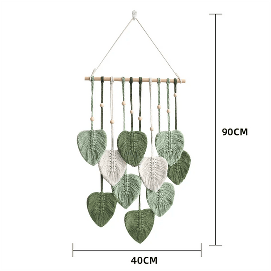 Tappeto da parete in macramè a foglia - Decorazione da camera boho, arazzo da parete tessuto estetico per casa, camera e decorazione per matrimoni in verde