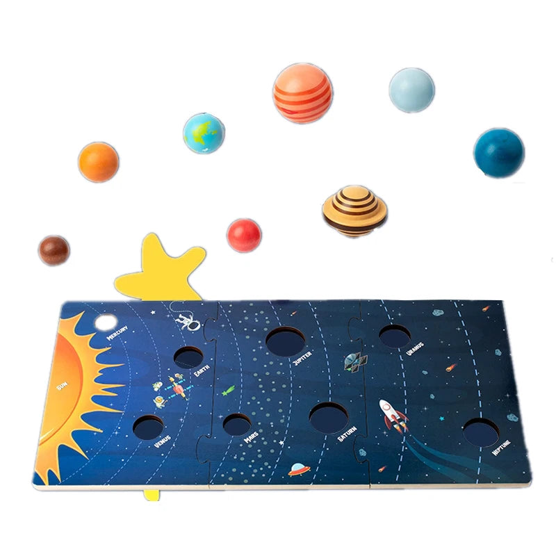 Baby Montessori 3D Planeten Puzzel – Educatief Houten Speelgoed voor het Heelal