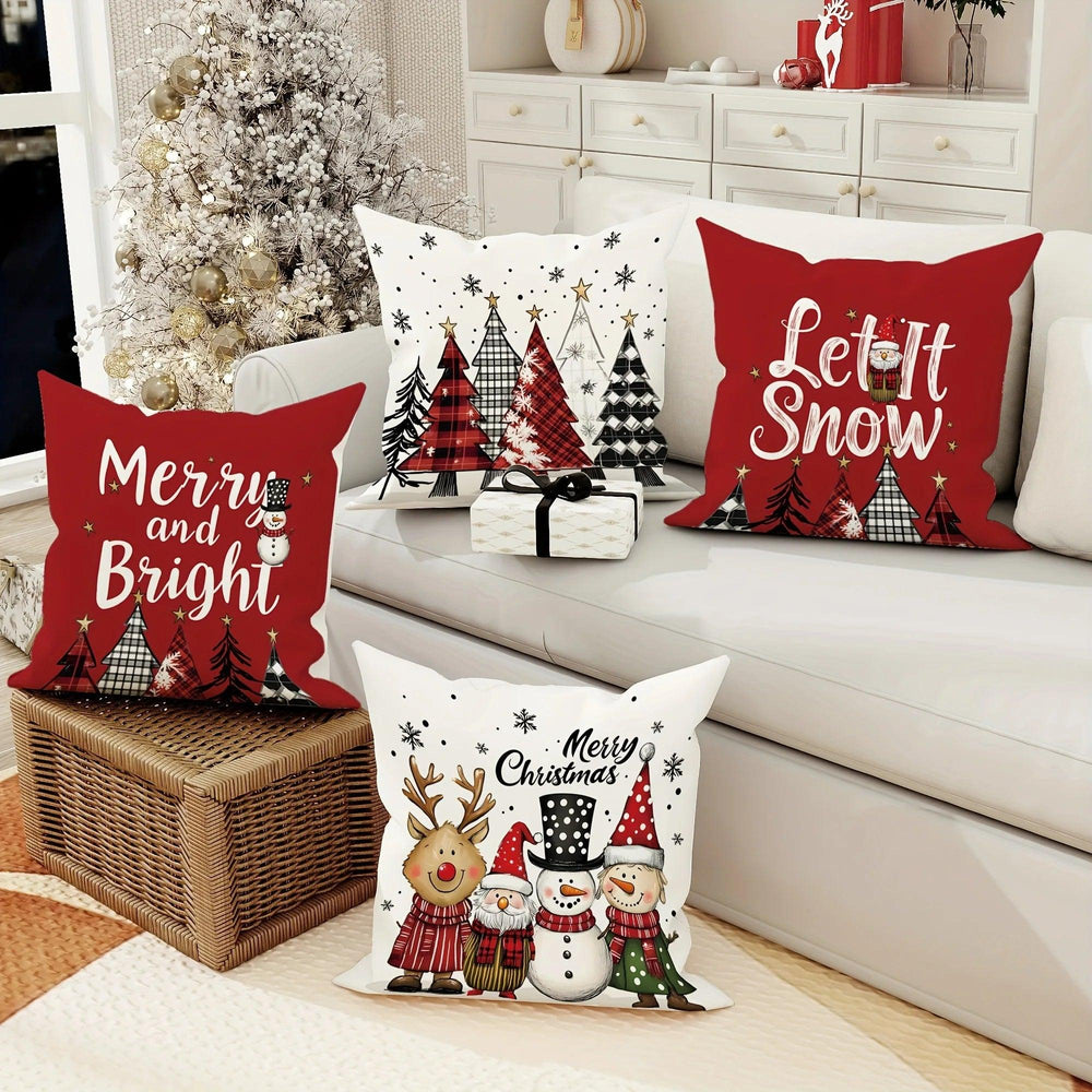 Christmas Decoration Pillowcase - Cheerful Santa Christmas Tree Pattern, Sofa Cushion Cover
